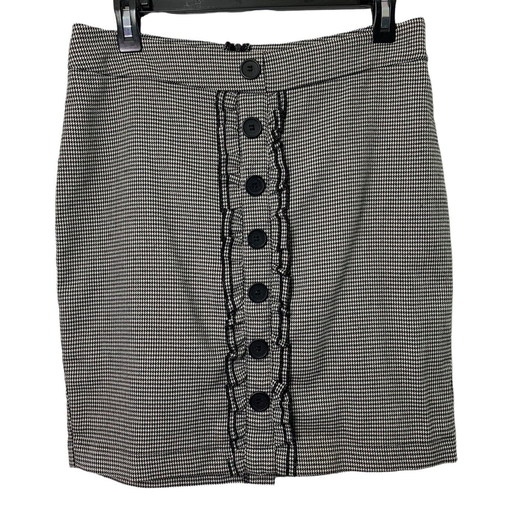 Three Pink Hearts Straight Skirt Womens Size‎ 9 Ruffle Buttons Black White Check